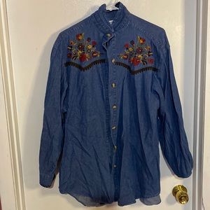 Large Jean blouse with flower embroidery